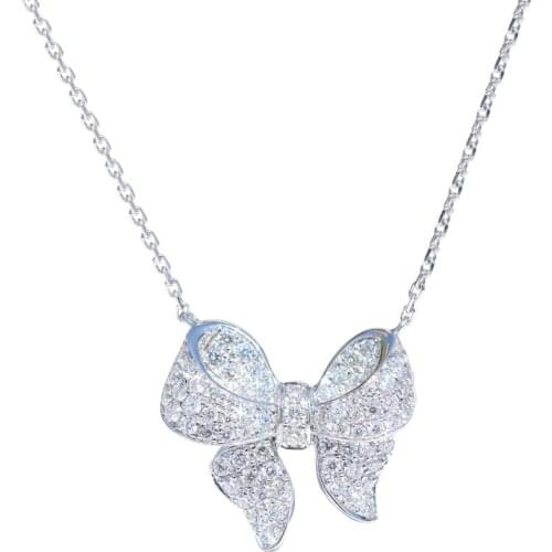 QTT 2021 Cute Bow Pendant Necklace Brilliant 925 Sterling Silver Choker Necklace Unquie Women Wedding Neck Jewelry Necklace