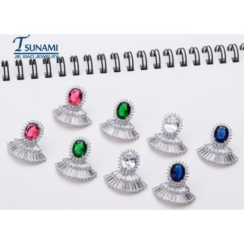 2pcs/set elliptic sector shaped zircon earrings with Rhinestone high quality earrings for womens wedding DIY