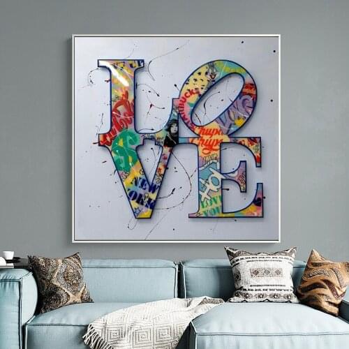 Modern Abstract Graffiti LOVE Wordart Canvas Painting Watercolour Poster and Prints Wall Art Pictures for Living Room Decoration