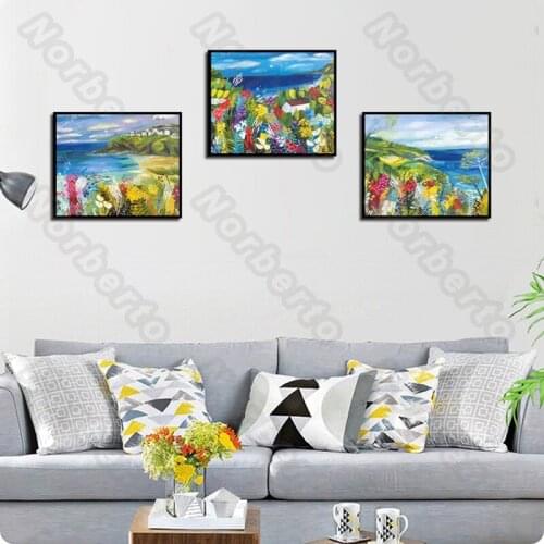 Modern Style Canvas Painting Wall Poster Sea Landscape with Colorful Plants Painting for Living Room Bedroom Decoration