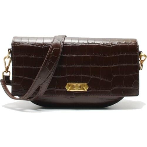 Crocodile Pattern Cowhide Leather Handbags 2021 Luxury Summer Messenger Bag Versatile Single Shoulder Commuter Bag Saddle Bag