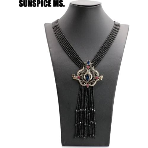 SUNSPICE MS Turkish Jewelry Long Bead Pendant Necklace Natural Stone Handmade Tassels Sweater Chain Multi Strand Chain Gifts New