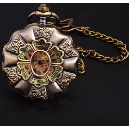 TIEDAN Mechanical Pocket Watch New Watch Retro Bronze Vintage Unisex Classic Elegant Hollow Skeleton Fob Watch Relogio