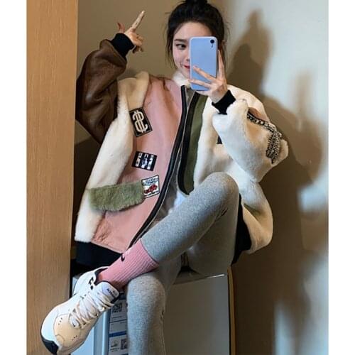 Vintage Fur One-piece Lamb Wool Coat 2021 New Style Female Winter Korean Loose Thicken Fur Jacket Women Splicing Fashion Coat