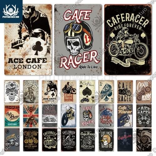 Putuo Decor Cafe Racer Vintage Tin Sign Metal Sign Decorative Plaque Metal Wall Garage Decor Man Cave Pub Bar Decoration