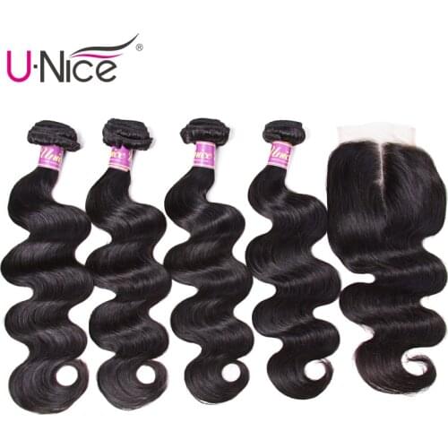 UNice Hair Icenu Remy Hair Series 4 Bundles with Closure Peruvian Body Wave with Closure Human Hair Lace Closure with Bundles