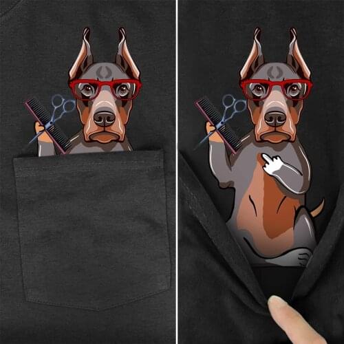 Funny T Shirt Fashion Brand summer pocket doberman groomer printed t-shirt mens for women shirts Hip hop tops funny cotton tees