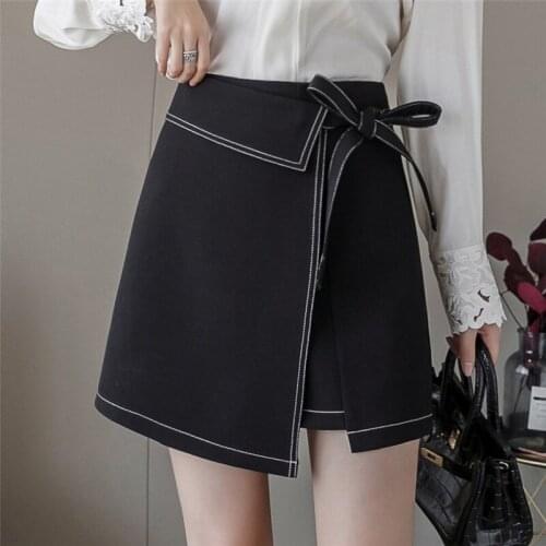 Womens Asymmetrical Short Skirt Lace-up Spring & Summer New Fashion High Waist A-line Mini Skirt for Young Women BSQ343
