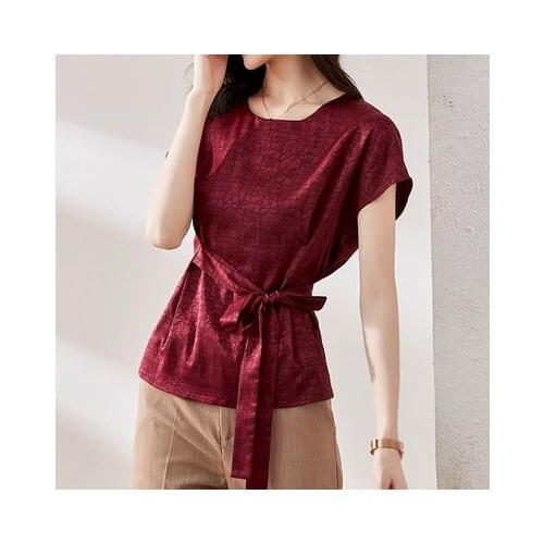 2021 Summer Bow Tie Women Solid Blouse Batwing Sleeve Formal Bow Plus Size Tops Wine Red Green Fashion Tops Womens Clothes
