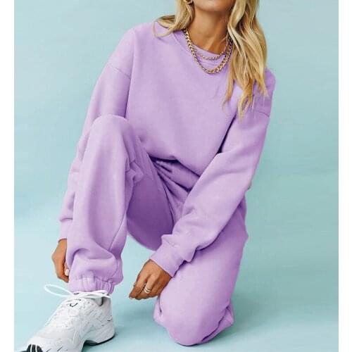 Fleece O-neck Womens Tracksuit Sets 2021 Autumn Solid Long Sleeve Thickening Sportwear Two Piece Set Ladies Casual Sport Suits