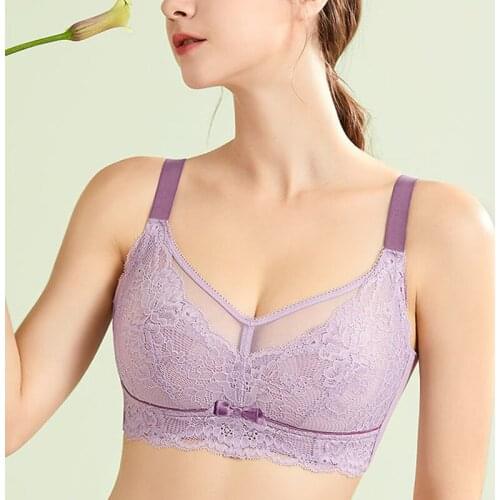 Womens Wire Free Lace Bra Full Coverage Non Padded Underwire Ultra Thin Push Up Bras Female Solid Lingerie 34 36 38 40 B C D E