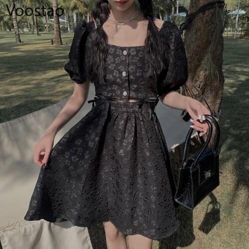 Gothic Vintage Square Collar Floral Print Mini Dress Summer Women Elegant Chic Bow Hollow Out Waist Party Dress Female Vestidos