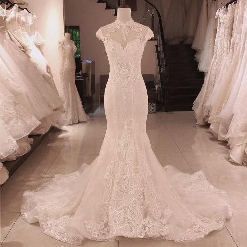 SL5093 Sexy High Neck Backless Mermaid Wedding Dresses 2020 Pearl Bridal Dress Romantic Wedding Gowns vestido de novia sirena