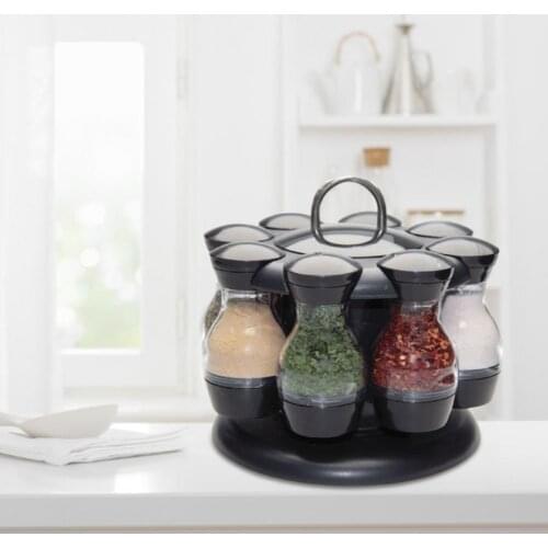 1 Set Portable Spice Jar Eco-friendly Space-saving Plastic Condiment Jar with Storage Rack for Dorm Kitchen Supplies Accessories
