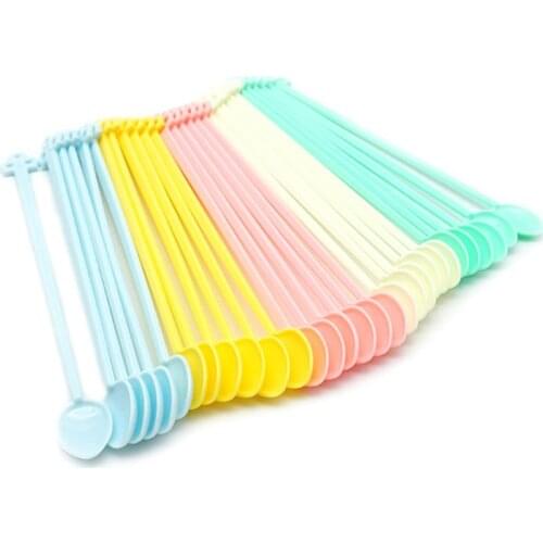 30Pcs Candy Color Plastic Spoon Long Handle Coffee Tea Ice Cream Milk Sauce Glue Stirring Tableware Home DIY Household
