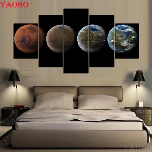5 Pcs diy Diamond Painting Four Planets In The Universe Painting diamond embroidery bead full square round drill mosaic stickers
