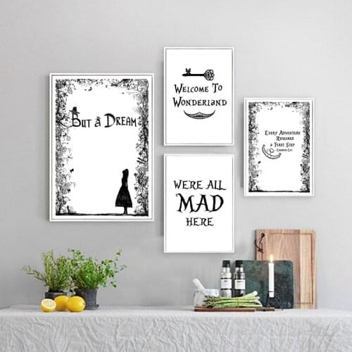 Alice Adventure Wonderland Poster Canvas Art Painting Picture , We're All Mad Here Cat Canvas Prints Girls Room Wall Decor