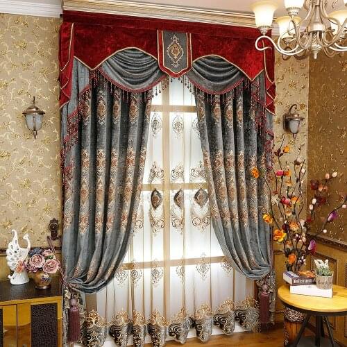 Chenille European High-Grade Blinds Thick Blackout Blinds Curtains Bedroom Luxury Villa Living Room Kitchen Hotels Floral Drapes
