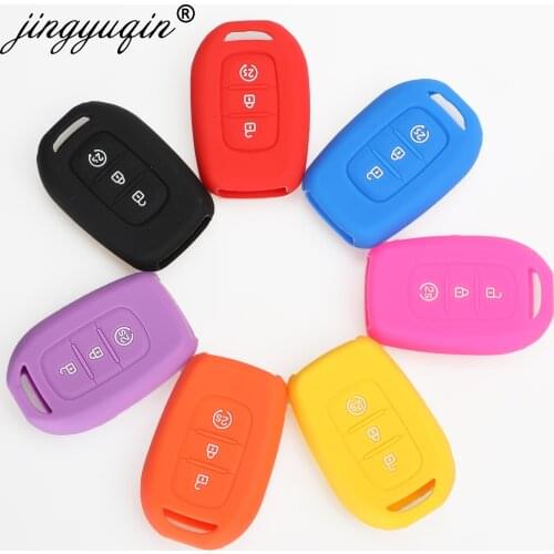 Jingyuqin 30pcs Silicone Remote Key Cover For 2015-2017 Renault Duster Sandero Logan Clio Captur Laguna Scenic 3 Button Fob Case