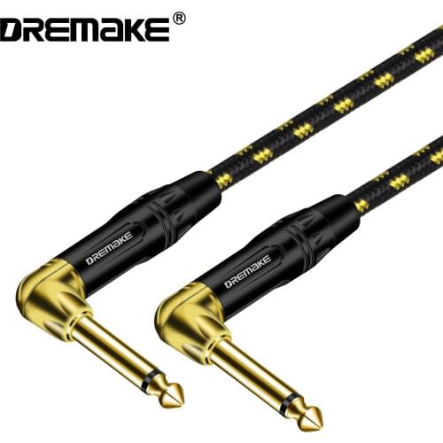 1/4 Inch to 1/4 Inch Right Angle Instrument Cable - Professional Low Noise Bass and Guitar Cables for Amplifier, Electric Guitar