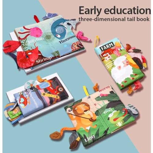 Animal Tail Dinosaur Baby Cloth Book For Kids Learning Quiet Books Activity Book Newborn Early Educational Toys 0-12 Months