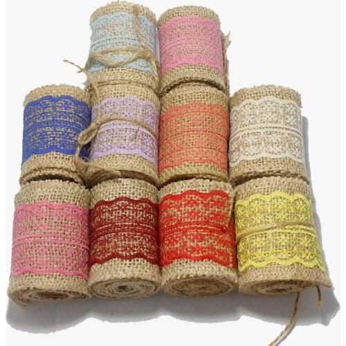 Colorful Jute Burlap Natural Hessian Ribbon With Lace Trim Edge Wedding Bouquet Rustic Party Decor