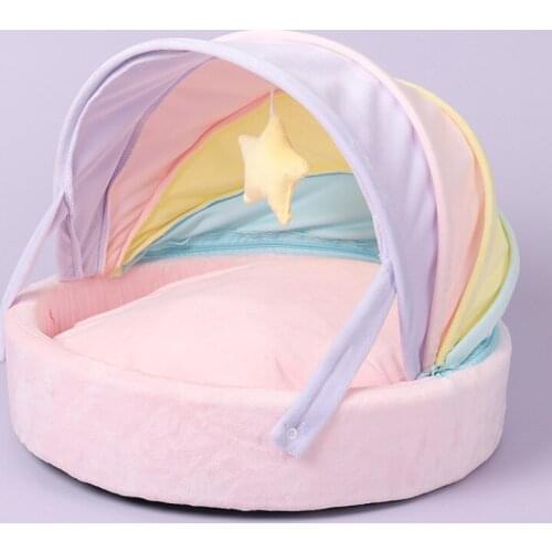 Pet Cat Puppy Bed Dog Sofa Mat Plush House Hammock Kennel Comfortable and Removable Rainbow Cute Kitten Pet Accessories House