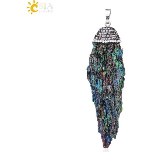 CSJA Real Reiki Natural Ore Stone Pendant Irregular Raw Gem Mineral Material Healing Jewelry Rhinestone Beads Cap Stock E081