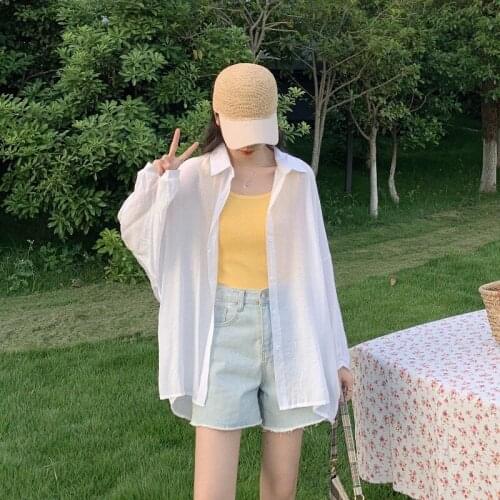 Summer Loose and Versatile Sunscreen Long-sleeved Shirt Design French Niche Thin Shirt White Shirt Women