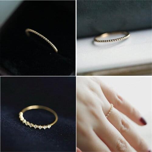 Fashion Exquisite Minimalist Gold Round Skinny Thin Zircon Ring Wedding Jewelry