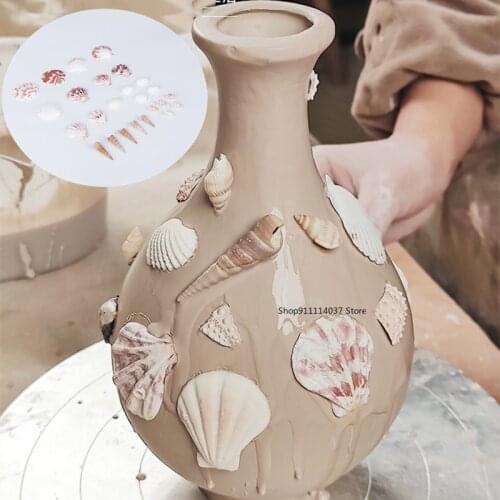Natural Conch Shell Printing Pottery Art Tools DIY Stamping Rubbing Printing Texture Shell Clay Model Ceramic Polymer Clay Tools