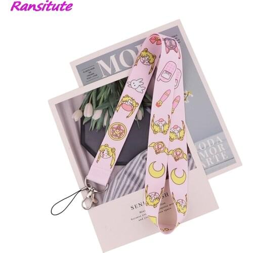 Ransitute R2122 Anime Magic Moon Girl Cat Cartoon Personality Key Chain Lanyard Neck Strap For USB Badge Holder DIY Hang Rope