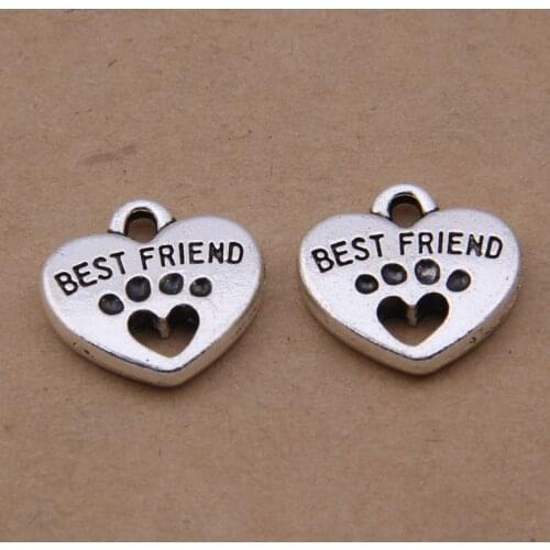 Daisies 120pcs 14mm*15mm Diy Jewelry Accessory Antique Silver Plated Paw Print Best Friend Heart Shape Charm For Jewelry Making