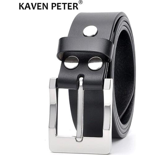 Luxury Male Genuine Leather Belt Classic Black Solid Strap Business Cowboy High Quality Men Leather Belts Pin Buckle