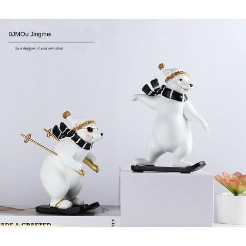 Nordic Cute Polar Bear Skiing Gymnastics Cat Decorations and Ornaments Bookcase Cute Creative Home Decoration Accessories