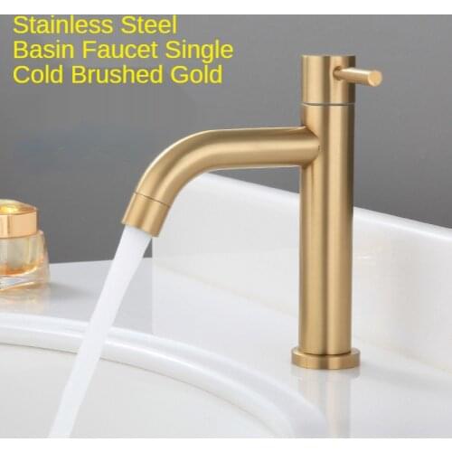 Faucet Brushed Golden Stainless Steel Single Handle Basin Single Cold Plating Faucet Kitchen Supplies Bathroom Accessories