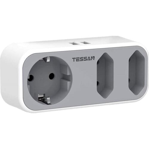 TESSAN Portable Wall Socket Power Strip EU Plug 3 AC Outlets 2 USB Charging Ports Multiple Sockets Wall Adaptor for Home Office
