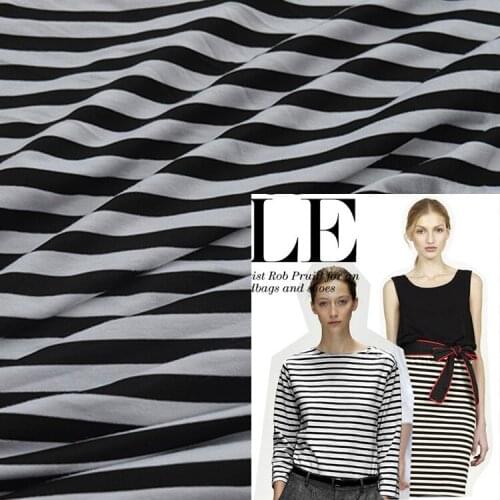 LEO&LIN Summer Cotton Lycra 1 Black White Stretch Knitted Striped T-shirt short-sleeved Dress Clothing Skirt Fabric