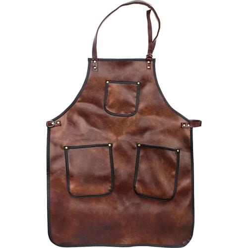 Hair Apron for Men Women Waterproof Leather Apron with Pockets Cross-Back Straps for Hair Salon Barista Apron Barber Accessories