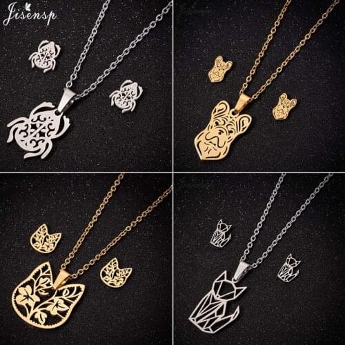 Jisensp Stainless Steel Jewelry Sets for Women Man Vintage Lucky Frog Pendant Necklace Earrings Fashion Jewelry Birthday Gift