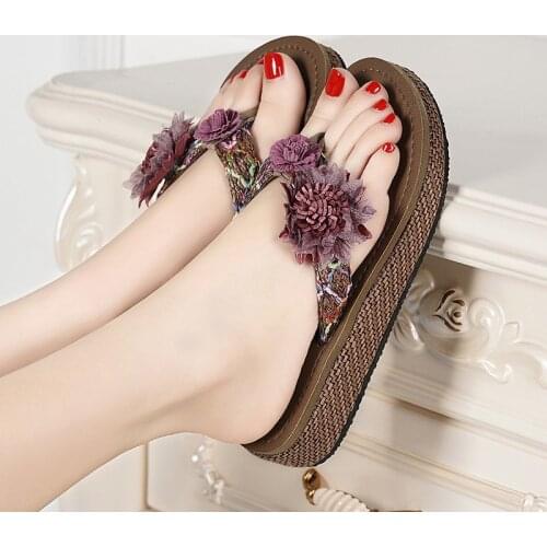 Hot Sale 2021 Slippers Women Ladies Fashion Wedges Flower Loafer Causal Shoe Beach Slipper Sandals Flip Flops Women Beach