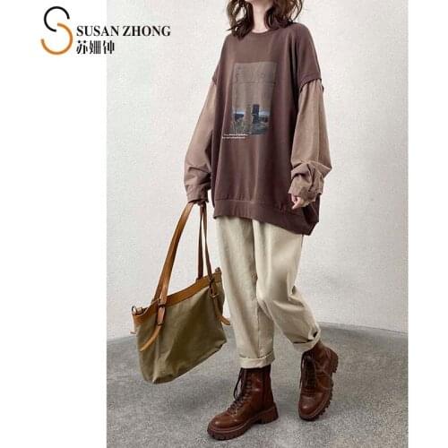 Women Hoodies Female Sweatshirt Lady Top 2021 Spring New Natural Normcore Casual Oversize Cotton Graphic Piano Print Spliced BF