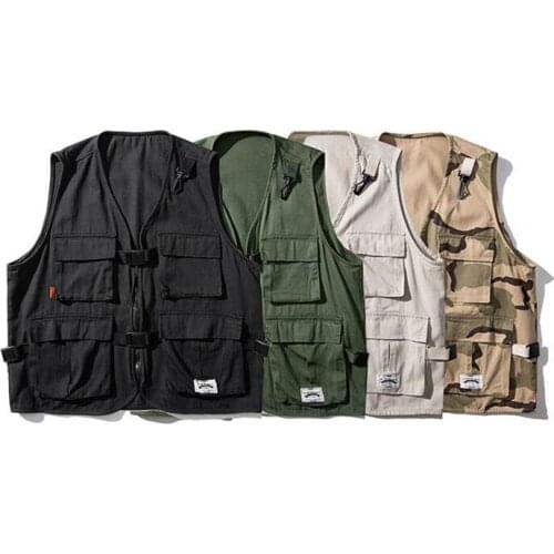 4 Colors Camouflage Ins Vest Pockets Men Vintage Casual Loose Waistcoat Street All Match Sleeveless Jacket Coat Spring Summer