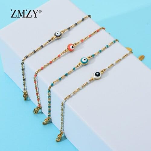 ZMZY Thin Chain Cute Turkish Eyes Colorful Charm Bracelet Adjustable Friendship Bracelets for Women Stainless Steel Jewelry