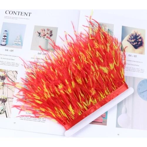 1 Meter/Lot Ostrich Feathers Trim 10-15CM Tie Dye Plumes Ribbon For Wedding Clothes Decoration Sewing Crafts Accessories Decor