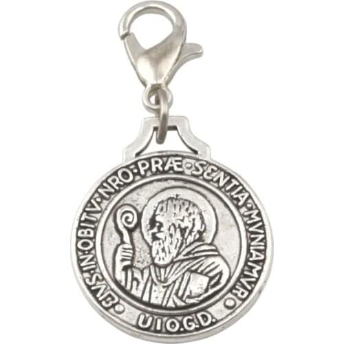 100Pcs Zinc alloy Saint Benedict Da Norcia Medal Cross Patron Charms Bead with Lobster clasp Fit Charm Bracelet DIY
