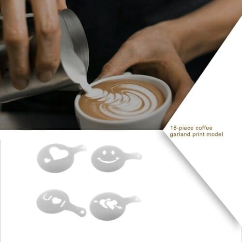 16 Sets Coffee Pull Flower Mold Printed Model Fancy Thickened Coffee Milk Foam Spray Pull Flower Print Model