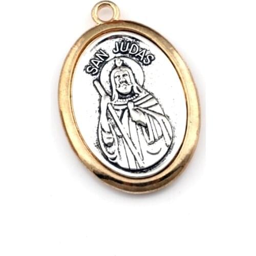 2pcs 30x44.8mm Two-tone San Judas Tadeo Charm Pendants Religion DIY Jewelry Fit Pendants Necklace Christmas gift A-561