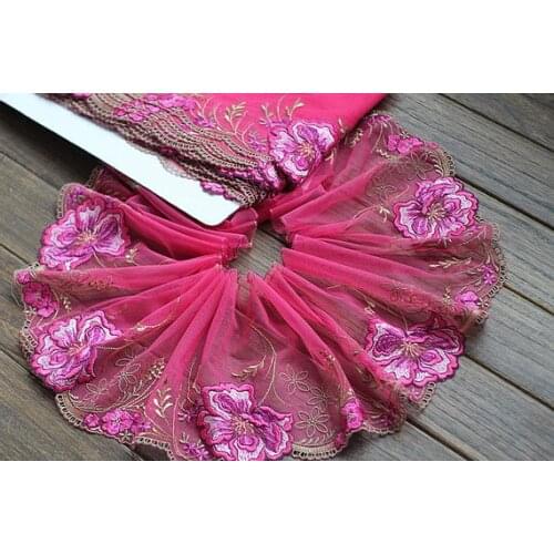 2 Yards Lace Trim Exquisite Flower Embroidered Hot Pink Tulle Lace 7 Inches Wide High Quality
