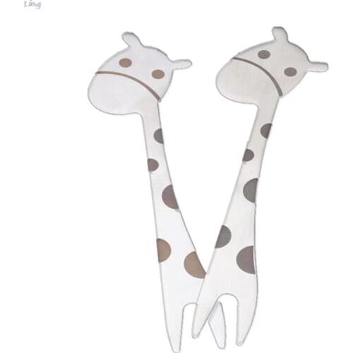 Stainless Steel 2 Tines Giraffe Fork Dessert Cake Fruit Salad Cutlery Flatware Love Heart Handle Convenient Home Kitchen Accesso